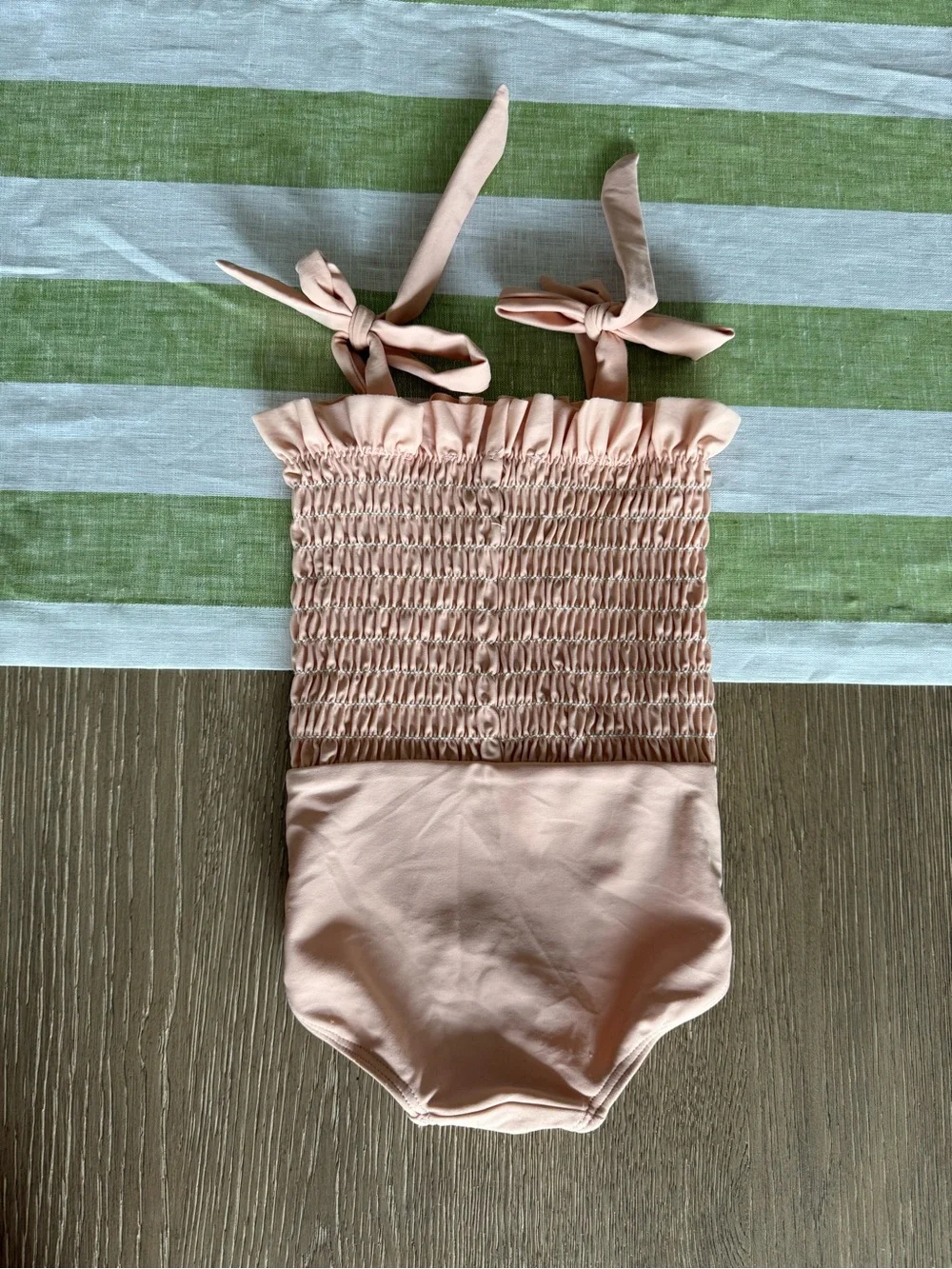 Minnow Smocked Tie-Shoulder One-Piece Swimsuit — Blush Pink